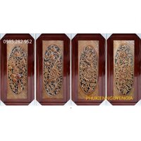 Bộ tranh sứ Bát Tràng tứ bình đắp nổi nền nâu