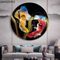 Bộ Tranh Thêu Chữ Thập 11CT DIY Hình Cá Koi Nhỏ Khung Tròn Nhỏ Không Khung Thêu Chữ Thập Giàu Và Giàu Có