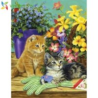 Bộ tranh thêu chữ thập hình mèo con 11CT dễ thương