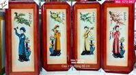 Bộ tranh tố nữ cầm kỳ thi hoạ, mã 573087, cao 115 rộng 50 cm, tranh màu, khung gỗ hương, hoa văn sắc nét, tinh xảo, tranh tứ bình gốm bát tràng cao cấp