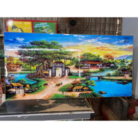 Bộ Tranh Treo Tường Đồng Quê Cây Đa Giếng Nước Sân Đình in UV Tráng Gương Cao Cấp Trang Trí nhà CỬa LÀm Quà Tặng Tân Gia