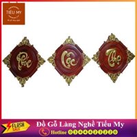Bộ Tranh treo tường Phúc - Lộc - Thọ, tranh gỗ hương Vuông 40cm được sơn Pu giát vàng, ĐGTM