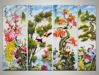 Bộ tranh tứ bình Đào Trúc Cúc Tùng vẽ sơn dầu