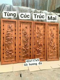 Bộ Tranh Tứ Quý Tùng Cúc Trúc Mai Gỗ Hương Đục Tay Kênh Bong