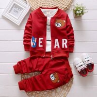Bộ trẻ em bé trai và bé gái mùa xuân thu hoạt hình gấu dây kéo áo khoác + áo thun + quần dài bộ ba mảnh 0-5 tuổi