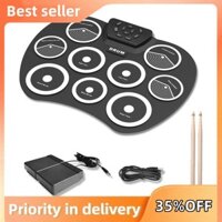 Bộ trống điện tử Trống cuộn tay Giao diện MIDI 9-Pad Hỗ trợ trò chơi Bộ trống di động có bàn đạp cần trống
