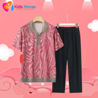 Bộ trung niên hoạ tiết Áo Cộc Quần Lửng Dài Quảng Châu Mùa Hè Thu S55