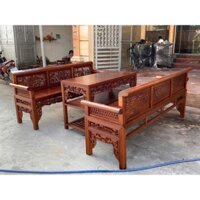Bộ trường kỷ gỗ gụ đục tích lối cổ hàng thủ công sắc nét dài 2,17m