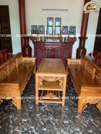 Bộ Trường kỷ Gỗ Gụ Mật Hàng Vân Tuyển 2m37 Đục tay Kênh Bong