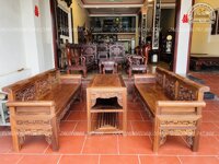 Bộ trường kỷ gỗ gụ Ta Quảng Bình Cũ Hiếm Gặp Hàng Đục Tay Siêu Kỹ