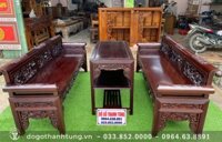 Bộ trường kỷ gỗ gụ tích tam quốc đánh vecni giả cổ màu mận chín
