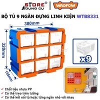 Bộ tủ gồm 9 khay nhựa đựng linh kiện WADFOW WTB8331 (dạng kín) 380x155x320mm, hộp lắp ghép đa năng, hộp đựng, khay tủ