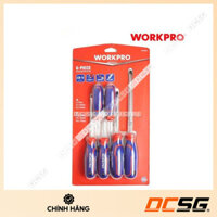 Bộ Tua vít 6 cái gồm ( 3 cái đầu hình hoa khế, 3 cái đầu dẹt), thép hợp kim CR-V  Workpro WP200504 / DCSG