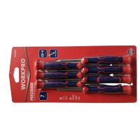 Bộ Tua vít 7 cái gồm các tua vít đầu hình hoa khế, đầu dẹt, thép hợp kim CR-V Workpro - WP200509