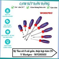 Bộ Tua vít 8 cái gồm ( 4 cái đầu hình hoa khế, 4 cái đầu dẹt), thép hợp kim CR-V Workpro - WP200505