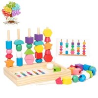 Bộ tuần tự hạt đồ chơi Montessori, Hạt viền gỗ Treeyear & Hình dạng phù hợp Xếp chồng màu sắc
