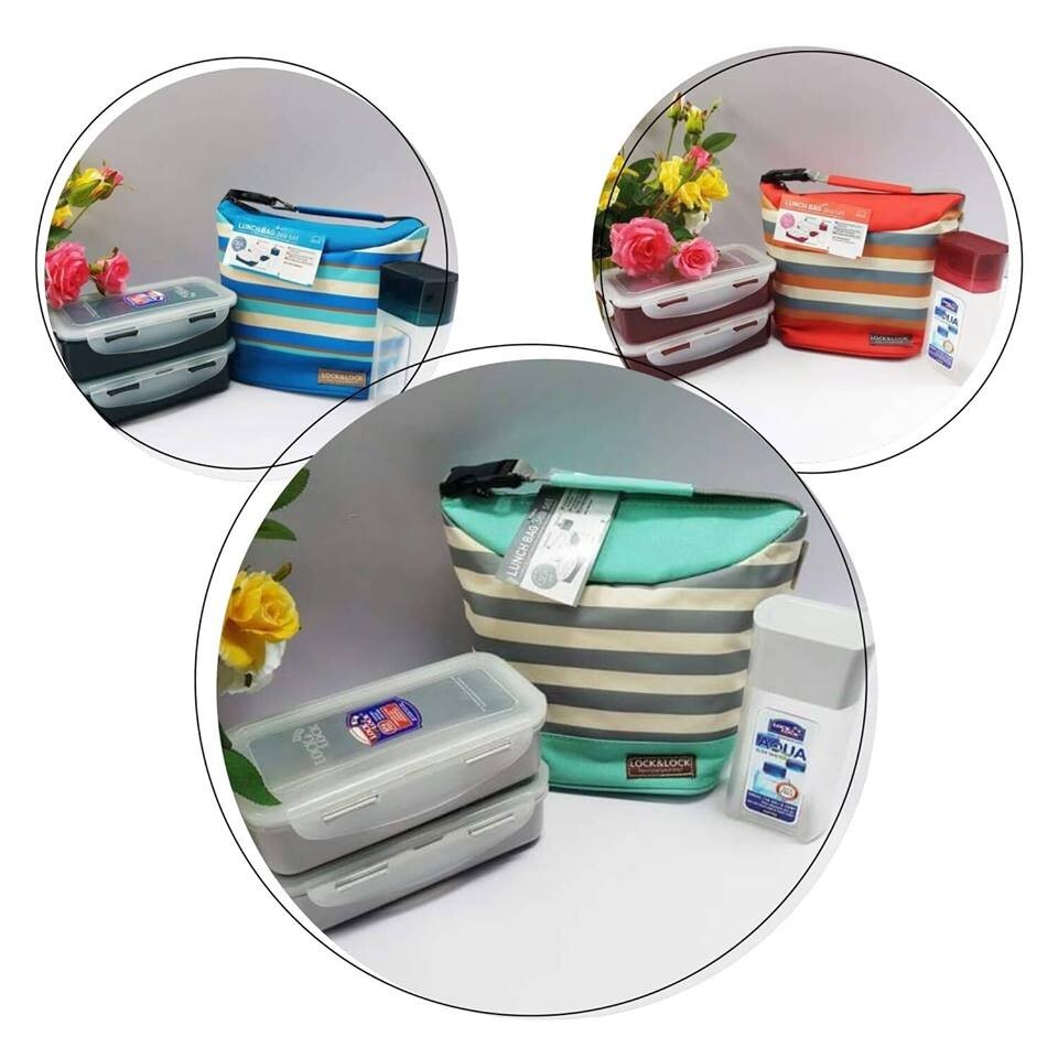 Bộ túi cơm hộp Lock&Lock Lunch Box W/Stripe pattern Bag HPL758S3SG