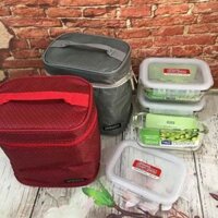Bộ túi hộp cơm thủy tinh chịu nhiệt Lock&Lock LLG422S4DR