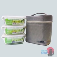 Bộ Túi Hộp Cơm Thủy Tinh Chịu Nhiệt Lock&Lock Oven Glass LLG422S4DG ( 2 màu )