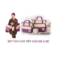 Bộ Túi Xách Đồ Cho Mẹ Và Bé 5 Chi Tiết, Bộ túi 5 món cho mẹ và bé