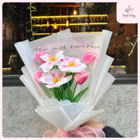 Bó tulip mix hoa nở + nụ cực xinh, Hoa sáp tặng người yêu, bạn bè, người thân