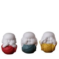 Bộ tượng 3 chú tiểu tam không bằng gốm tử sa, cát tím cao cấp màu trắng