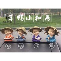 Bộ Tượng 4 Chú Tiểu Cầm Kỳ Thi Họa Đội Nón Rơm