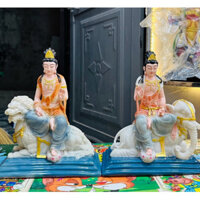 Bộ Tượng Bồ tát Văn Thù Và Phổ Hiền màu bột đá cao 30cm- tuệ tâm