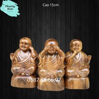Bộ tượng chú tiểu tam không cao 15cm chất liệu gỗ bách xanh