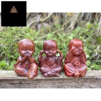 Bộ Tượng Chú Tiểu Tam Không Bằng Gỗ (Không Nghe - Không Nói - Không Nhìn) . Chế tác từ gỗ : bách xanh , trắc dây , hương