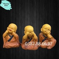 Bộ tượng chú tiểu tam không phun pu giả cổ chất liệu gỗ bách xanh