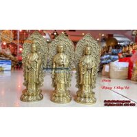 Bộ Tượng Đồng  Tam Thánh Đứng Bằng Đồng Màu Vàng Cao 18cm