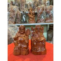 Bộ tượng gỗ hương Thần Tài Thổ Địa, Tượng gỗ phong thuỷ, Tượng gỗ cao 20cm