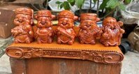 Bộ tượng ngũ vị thần tài may mắn bằng gỗ hương đá kt 965cm