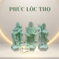 Bộ tượng Tam Đa Phúc Lộc Thọ cầu tài lộc bằng đá bột màu xanh - vàng