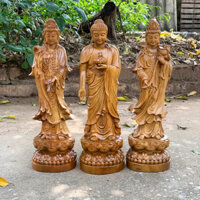 bộ tượng tam thánh phật gỗ bách(cao 40 x 12 x 12cm)