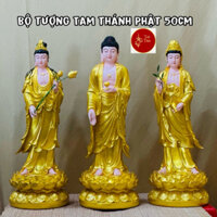 Bộ Tượng Tây Phương Tam Thánh Phật Di Đà, Bồ Tát Quan Âm và Thế Chí, Đứng Cao 50cm, Màu vàng - Tuệ Tâm