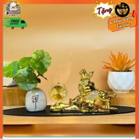 Bộ tượng Trâu Vàng và cây rau má trang trí ô tô, xe hơi, phòng khách,không gian phòng và bàn làm việc (PTVina)