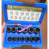 Bộ tuýp tháo mở ốc vít hư gãy bulong bị biến dạng tuôn răng toét đầu 14 chi tiết 1/4-3/4 (6.35mm-19mm)