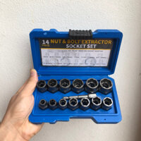 Bộ tuýp tháo mở ốc vít hư gãy bulong bị biến dạng tuôn răng toét đầu 14 chi tiết 1/4-3/4 (6.35mm-19mm)