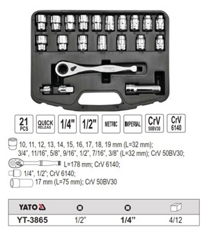 Bộ tuýp vặn tay tổng hợp 21 chi tiết Yato YT-3865