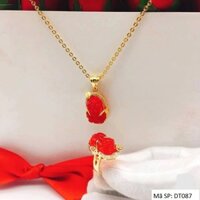 Bộ tỳ hưu và nhẫn màu đỏ, mạ vàng 18k- Trang sức cao cấp