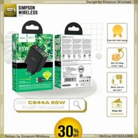 Bộ Type-C/Củ sạc HOCO CS44A hỗ trợ sạc nhanh PD65W có 2 cổng TYPE C + 1 cổng USB tiện lợi, an toàn với chất liệu PC.