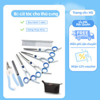 Bộ  và 7 Thép Bộ kéo cắt tỉa lông cho chó mèo( kéo cong + kéo thẳng + kéo tỉa + lược )