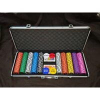 Bộ vali 500 chip poker - phỉnh poker có số Tự chọn mệnh giá 6UP xèng xu chơi pocker chất liệu đất nung