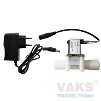 Bộ van điện từ 12V DC ren ống nước 21mm N/C (thường đóng) + kèm adapter 12V DC, 1A: Vcom 21