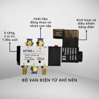 Bộ van điện từ khí nén Airtac 4v210-08 - van 5/2 5 cửa 2 vị trí nối ống 6, 8mm