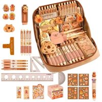 Bộ văn phòng phẩm Capybara dễ thương Túi đựng bút sinh viên Hộp đựng bút hoạt hình cho bé trai bé gái Hộp đựng bút chì dung tích lớn có bút Kẹp thước và hơn thế nữa tongvn