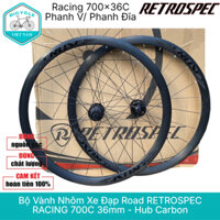 Bộ Vành Nhôm Xe Đạp Road RETROSPEC RACING 700C 36mm - Hub Carbon, Phanh V/Phanh Đĩa