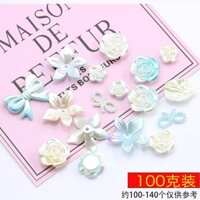 Bộ vật liệu DIY vỏ điện thoại giả ngọc trai cánh hoa hồng kem keo, đồ chơi hình bướm trái tim, phụ kiện Baroque